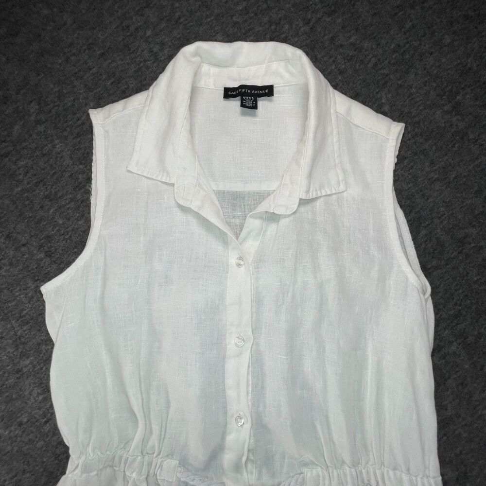 Saks Fifth Avenue White Linen Shirtdress Small Sleeveless Resort Summer Coastal - Picture 5 of 15